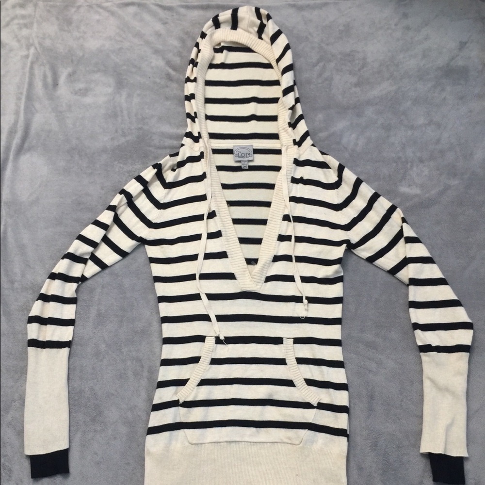 Cream & Black Striped Hooded Sweater